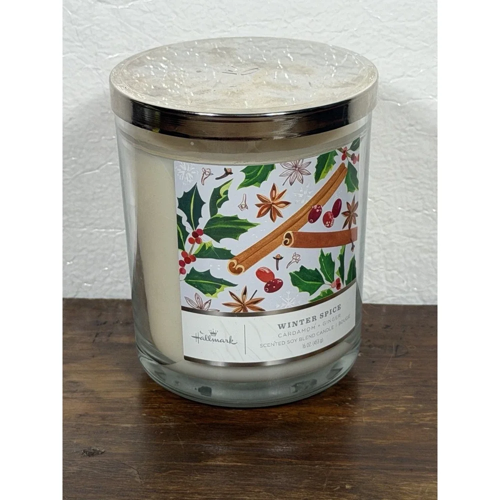 NEW Hallmark WINTER SPICE 3 WICK CANDLE Cardamom & Ginger SCENTED SOY BLEND 16oz